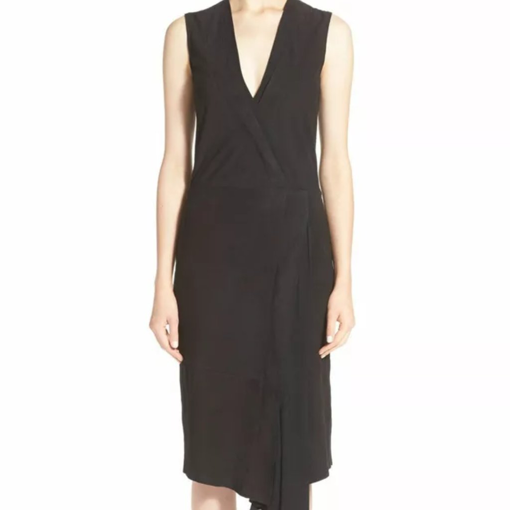 Vince Black Suede Sleeveless Midi Dress Size 10